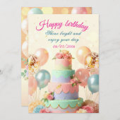 誕生日招待状カード、エレガントでカスタマイズ可能 招待状 (正面/裏面)