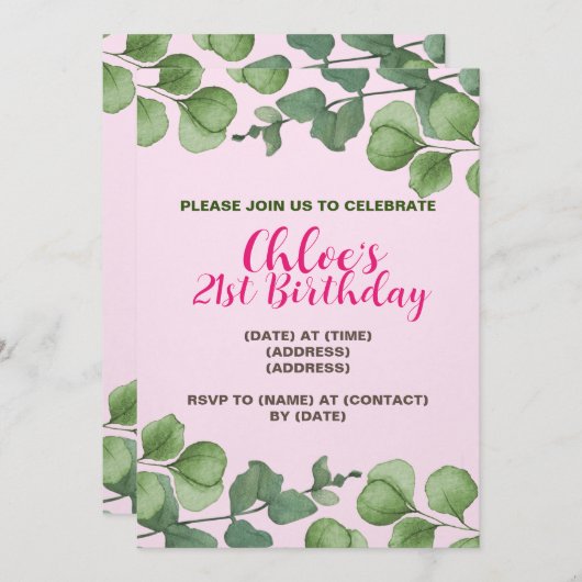 誕生日招待状カード、編集可能テンプレート 招待状 (正面/裏面)