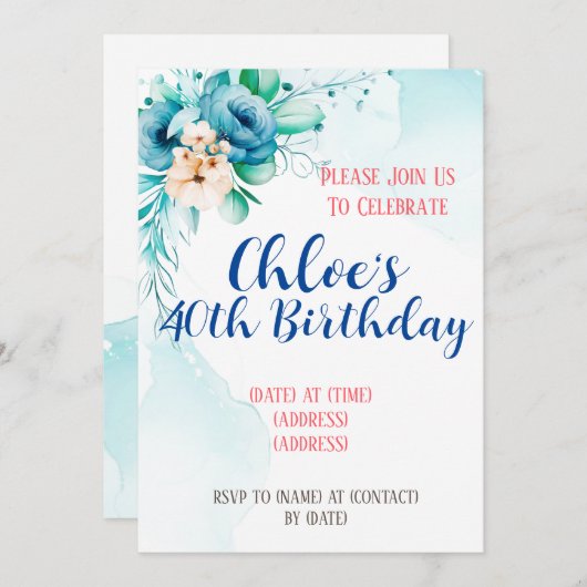 誕生日招待状カード、編集可能テンプレート 招待状 (正面/裏面)