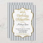誕生日招待状グレー金ゴールド大人ストライプ 招待状 (正面/裏面)