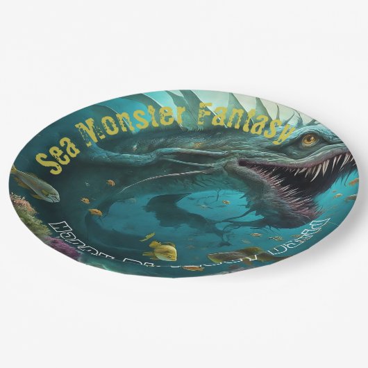 誕生日招待状シーモンスターファンタシー ペーパープレート (アングル)