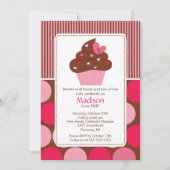 誕生日招待状スイートハートカップケーキピンクブラウン 招待状 (正面)