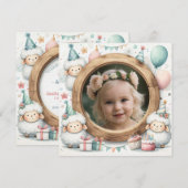 誕生日招待状ヒツジのフレーム（写真用） 招待状 (正面/裏面)