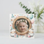 誕生日招待状ヒツジのフレーム（写真用） 招待状 (スタンド正面)