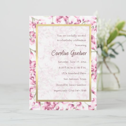 誕生日招待状ピンクウィステリア 招待状 (スタンド正面)