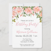 誕生日招待状ピンクフローラモダンパーティー 招待状 (正面)