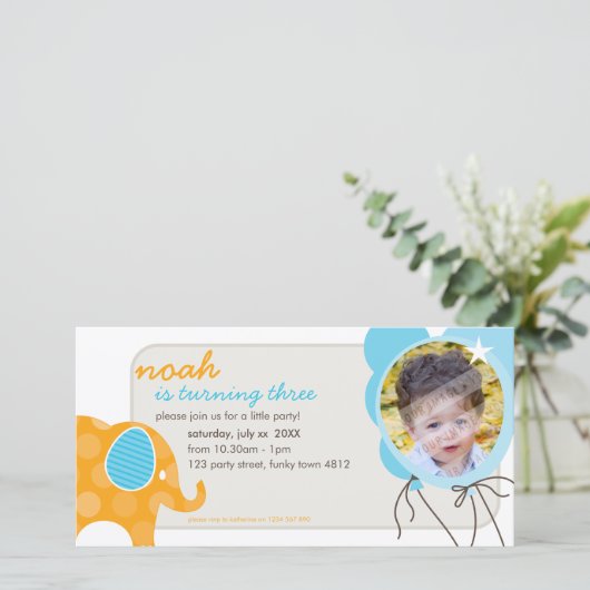 誕生日招待状フォトカード::象+風船2 (スタンド正面)