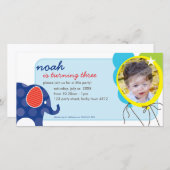 誕生日招待状フォトカード::象+風船3 (正面/裏面)