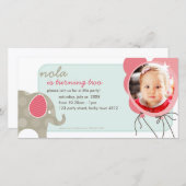 誕生日招待状フォトカード::象+風船4 (正面/裏面)