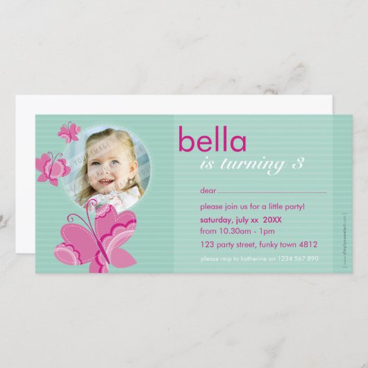 誕生日招待状フォトカード:: flutterbybutterfly 1 (正面/裏面)