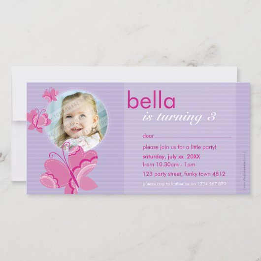 誕生日招待状フォトカード:: flutterbybutterfly 3 (正面)