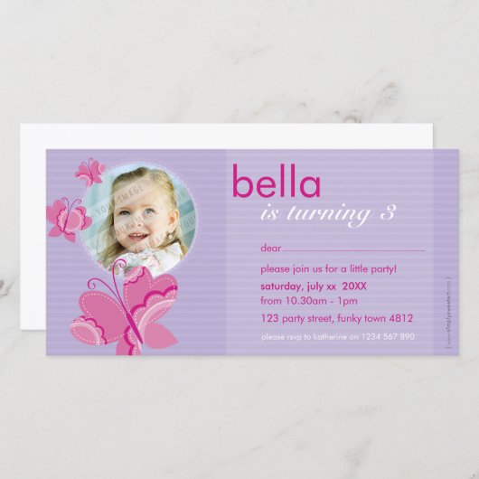 誕生日招待状フォトカード:: flutterbybutterfly 3 (正面/裏面)
