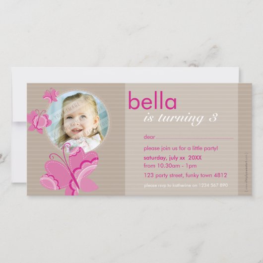 誕生日招待状フォトカード:: flutterbybutterfly 5 (正面)