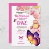 誕生日招待状フライヤーバタフライベビーピンク 招待状 (正面/裏面)