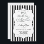誕生日招待状ブラックシルバーアダルト 招待状<br><div class="desc">白黒のグリッターとシルバーの文字フレームを備えた黒と銀のグレーのエレガントなバースデーパーティーの招待ストライプ。この上品でクラシックの誕生日パーティー招待状のグリッター文字フレームは、浮き上がった外観に影を与え持つのを特徴とする。この青と銀の灰色の招待は必ずあなたの人生の特別な誕生日のスターを喜ばせる。18日20日21日30日35日45日55日65日75日85日95日95日95日100日などマイルストーンの誕生日に最適…どんな年齢でも</div>