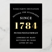 誕生日招待状ブラック金ゴールド 箔招待状 (正面)