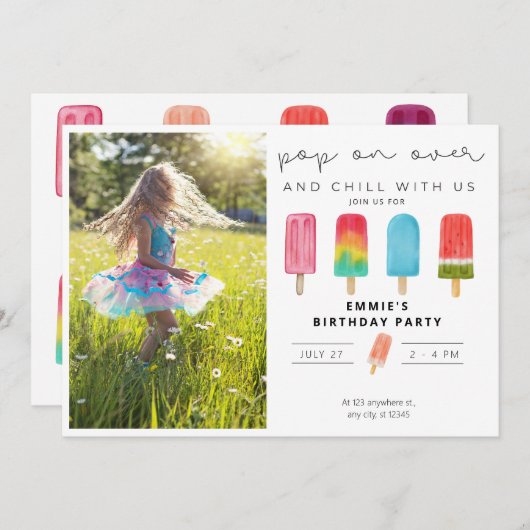 誕生日招待状ポップ・アートの写真オンオーバーポップス 招待状 (正面/裏面)