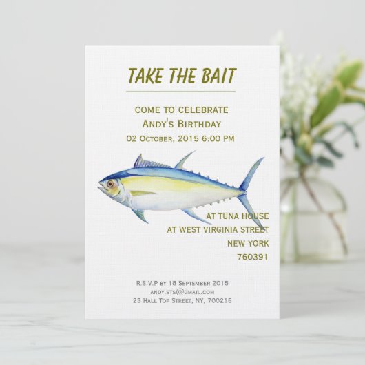 誕生日招待状マグロイラストレーション 招待状 (スタンド正面)