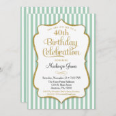 誕生日招待状ミントグリーン金ゴールド大人10代の 招待状 (正面/裏面)