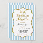 誕生日招待状ライトブルー金ゴールド大人10代の 招待状 (正面/裏面)