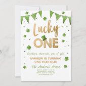 誕生日招待状ラッキーワンファースト誕生日金ゴールド 招待状 (正面)