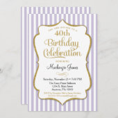 誕生日招待状ラベンダー薄紫金ゴールド大人10代の 招待状 (正面/裏面)
