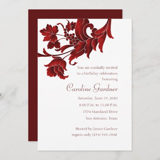 誕生日招待状ヴィンテージダマスクモチーフ 招待状 (正面/裏面)