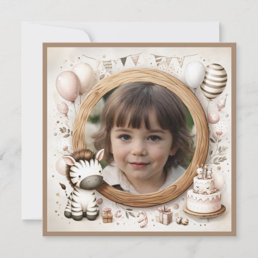誕生日招待状写真用ゼブラフレーム 招待状 (正面)