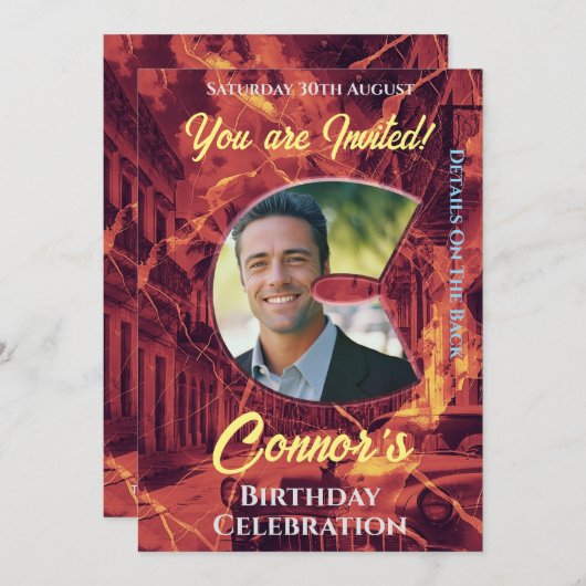 誕生日招待状写真Cの威圧写真と彼 招待状 (正面/裏面)