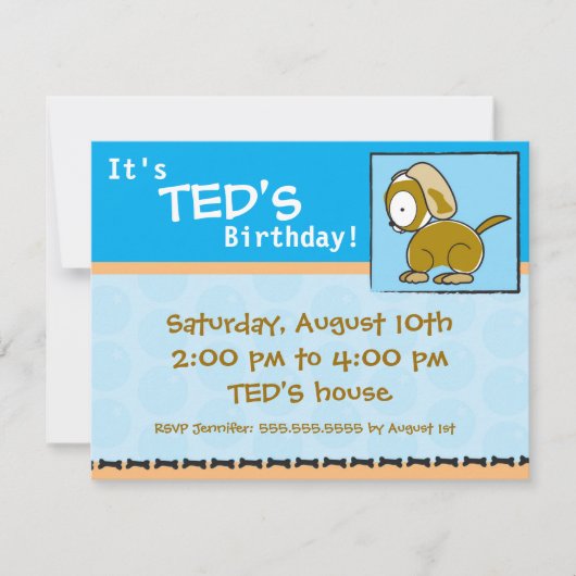 誕生日招待状子犬 招待状 (正面)