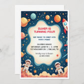 誕生日招待状宇宙ボーイフティートフラットカード 招待状 (正面/裏面)