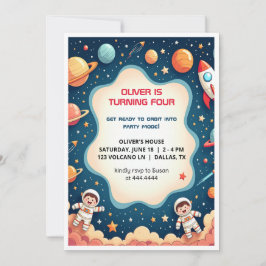 誕生日招待状宇宙ボーイフティートフラットカード 招待状