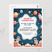 誕生日招待状宇宙ボーイ宇宙飛行士はがき ポストカード (正面/裏面)