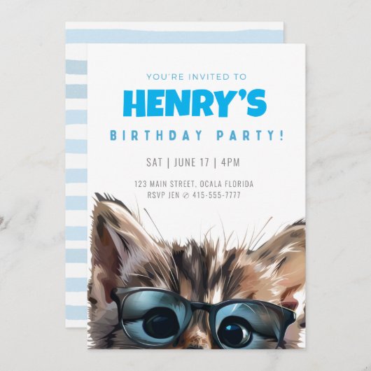 誕生日招待状猫 招待状 (正面/裏面)