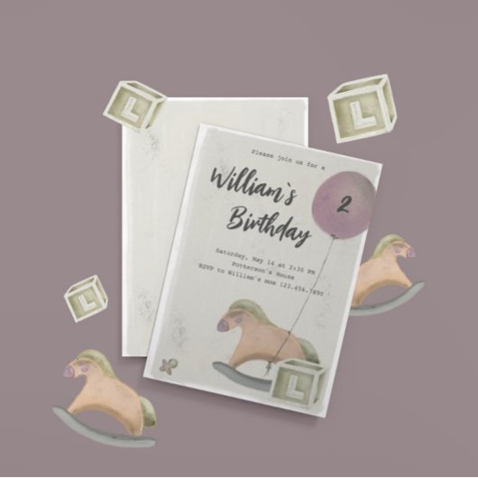 誕生日招待状玩具ロッキングホースバルーン セーブザデート