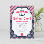 誕生日招待状航海のテーマインPink & Navy 招待状 (スタンド正面)