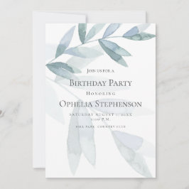 誕生日招待状 |ほこりっぽい青い水色ユーカリ 招待状