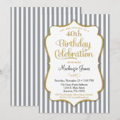 誕生日招待状 グレー ゴールド 大人 ストライプ 招待状 (正面/裏面)