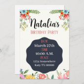 誕生日招待状、フローラ、パーティー、シャワー、ブライダル 招待状 (正面/裏面)