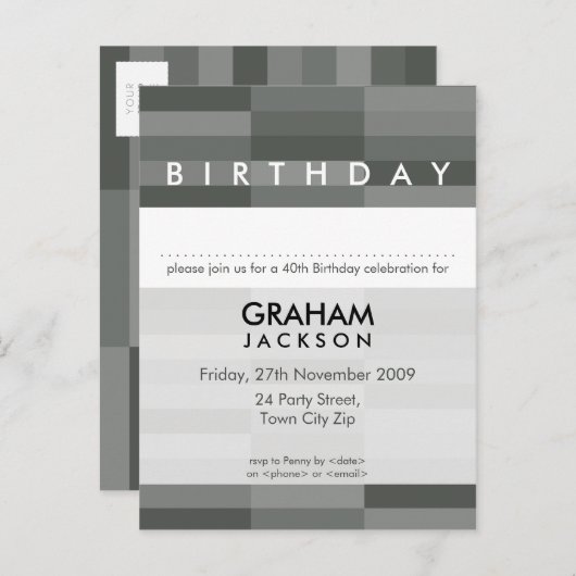 誕生日招待状::モダン長方形パネル7 インビテーションポストカード (正面/裏面)