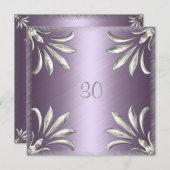 誕生日招待状 ラベンダー シルバー 花 招待状 (正面/裏面)