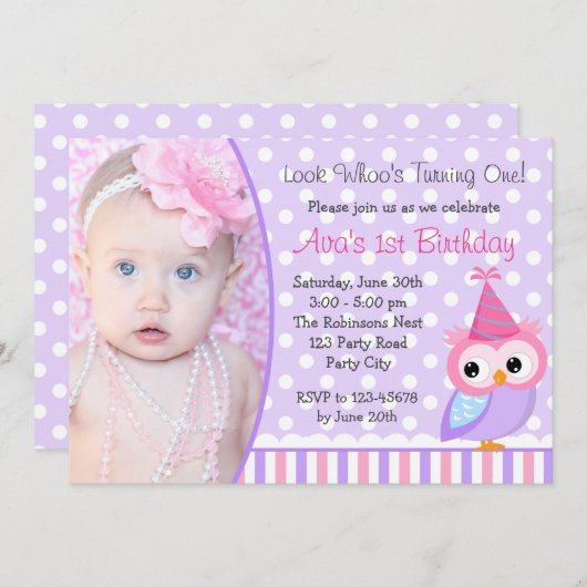 誕生日招待状（写真付き） （紫梟） 招待状 (正面/裏面)