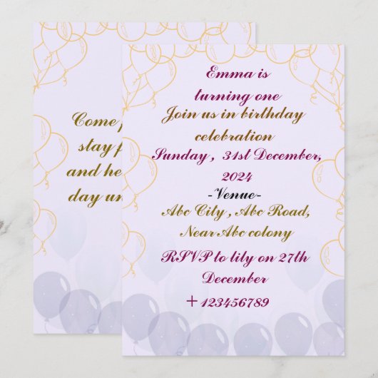 誕生日招待状 招待状 (正面/裏面)