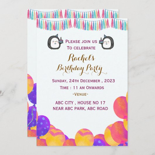 誕生日招待状 招待状 (正面/裏面)