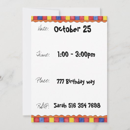 誕生日招待状 招待状 (裏面)