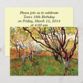 誕生日招待状、桜の木のある果樹園 招待状 (正面/裏面)