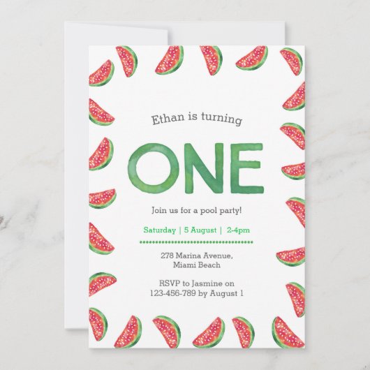 誕生日招待状 |熱帯スイカ 招待状 (正面)