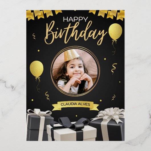 誕生日招待状 箔招待状ポストカード (正面)