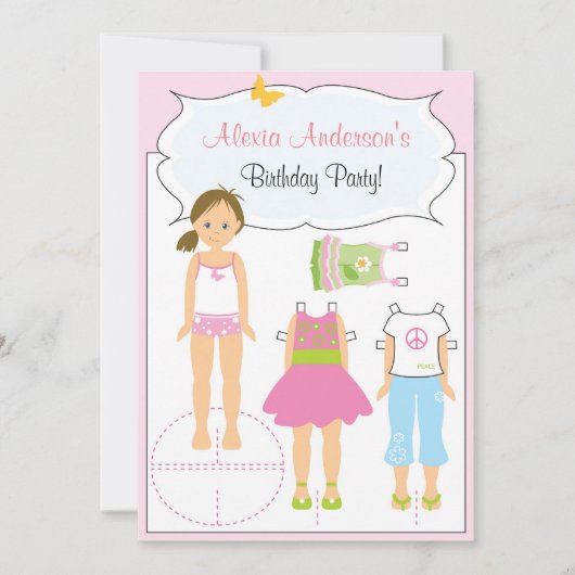 誕生日招待状-紙人形 招待状 (正面)