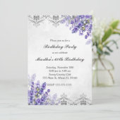 誕生日招待状 花柄 ラベンダー シルバー 招待状 (スタンド正面)